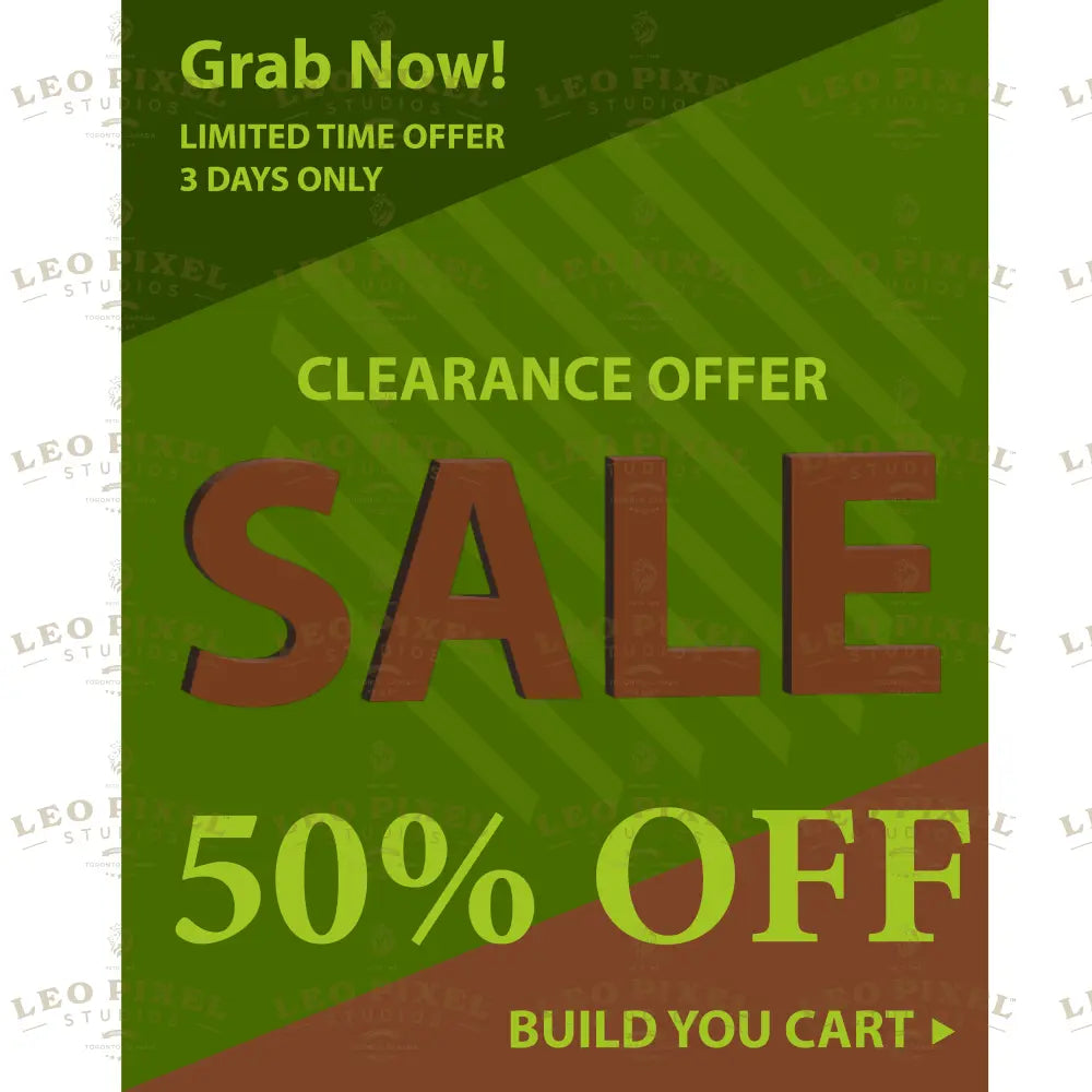 50% off banner in green and brown