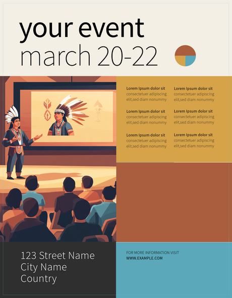 Cartoon-style Indigenous speaker on stage Ai Generated Image