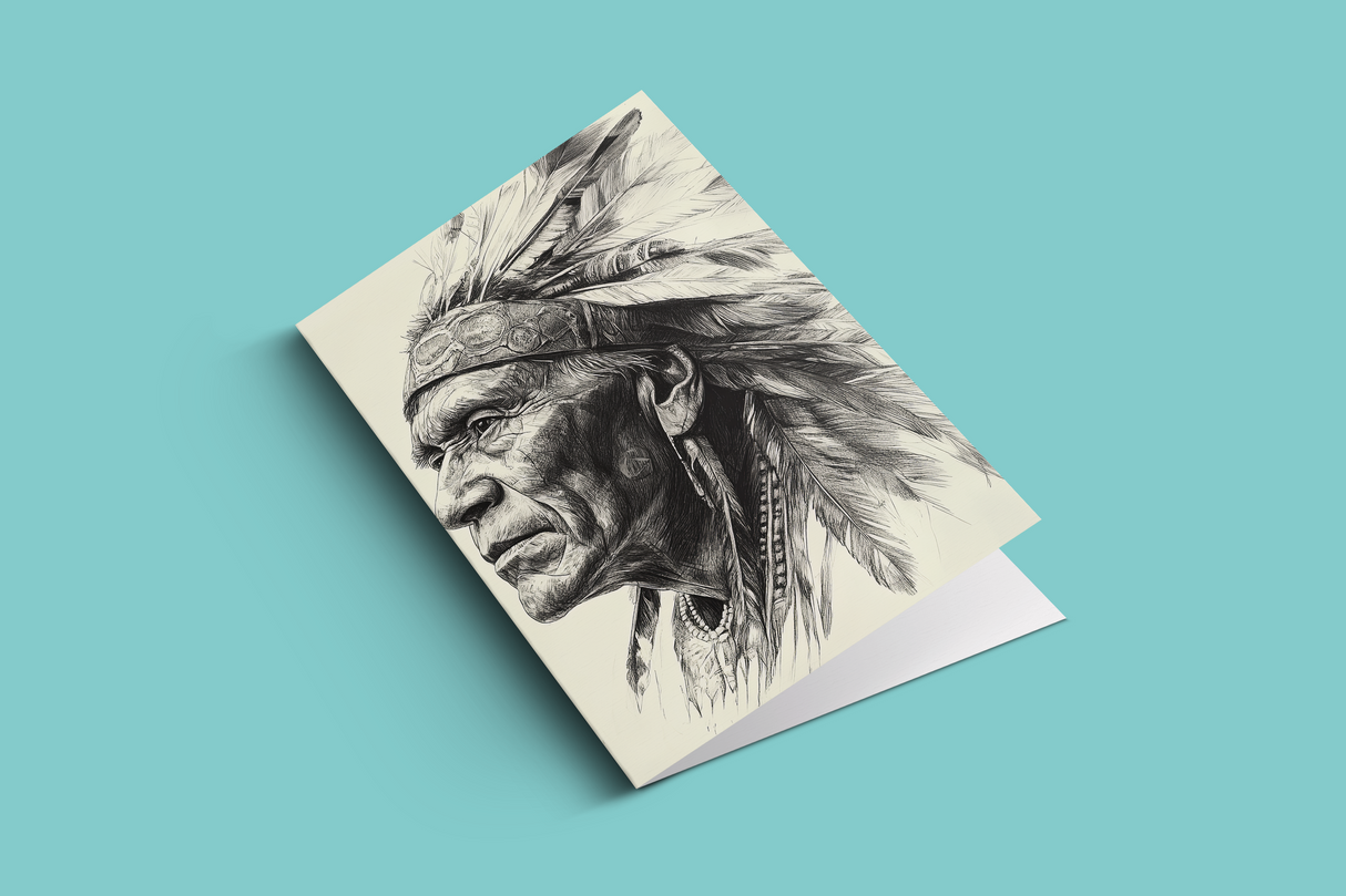 Indigenous chief looking in the distance - black and white drawing Ai Generated Image