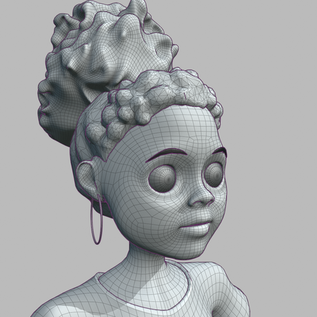 close up face wireframe render
