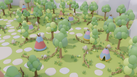 3D indigenous cartoon village in Pastel Colours