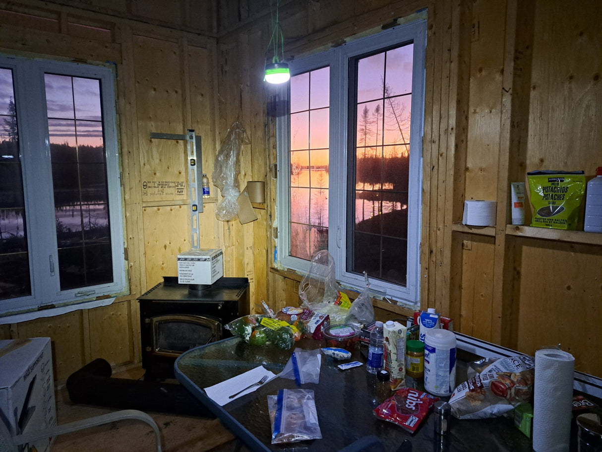 Inside Of A Wooden Cabin With Sunset View Stock Photos