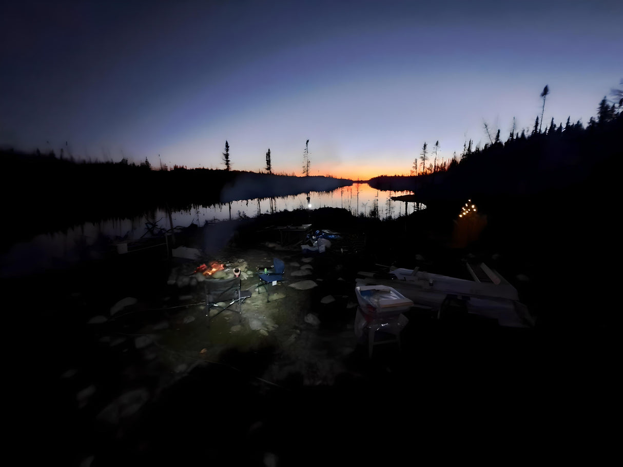 Campground Near A Lake At Sunset Stock Photos