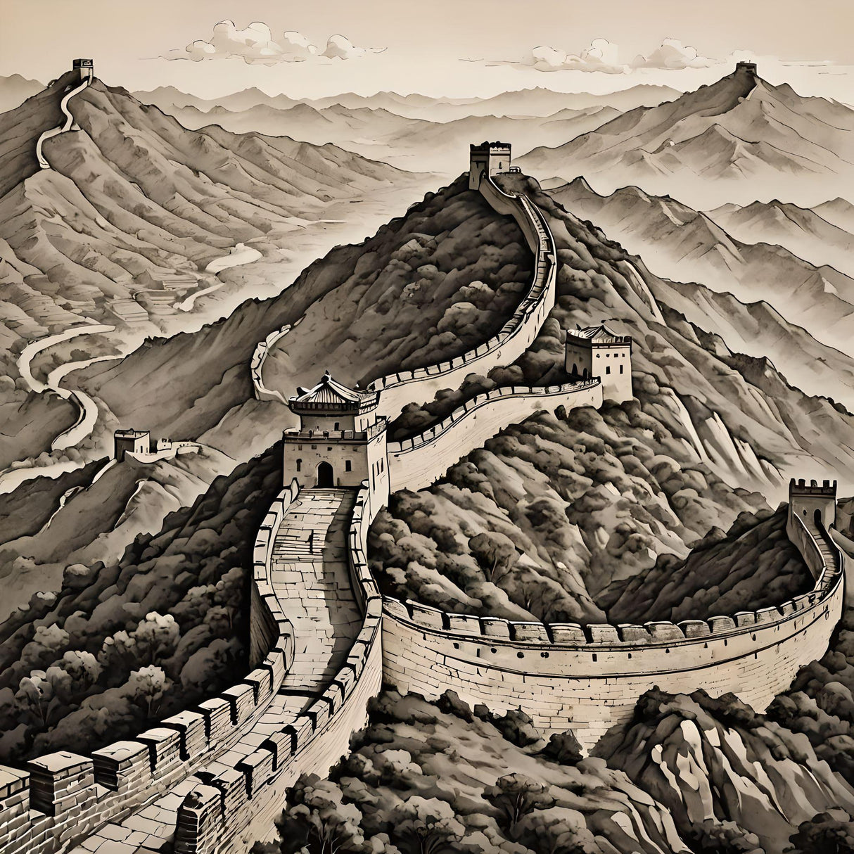 Great Wall Of China Chinese Illustration Ai Generated Image