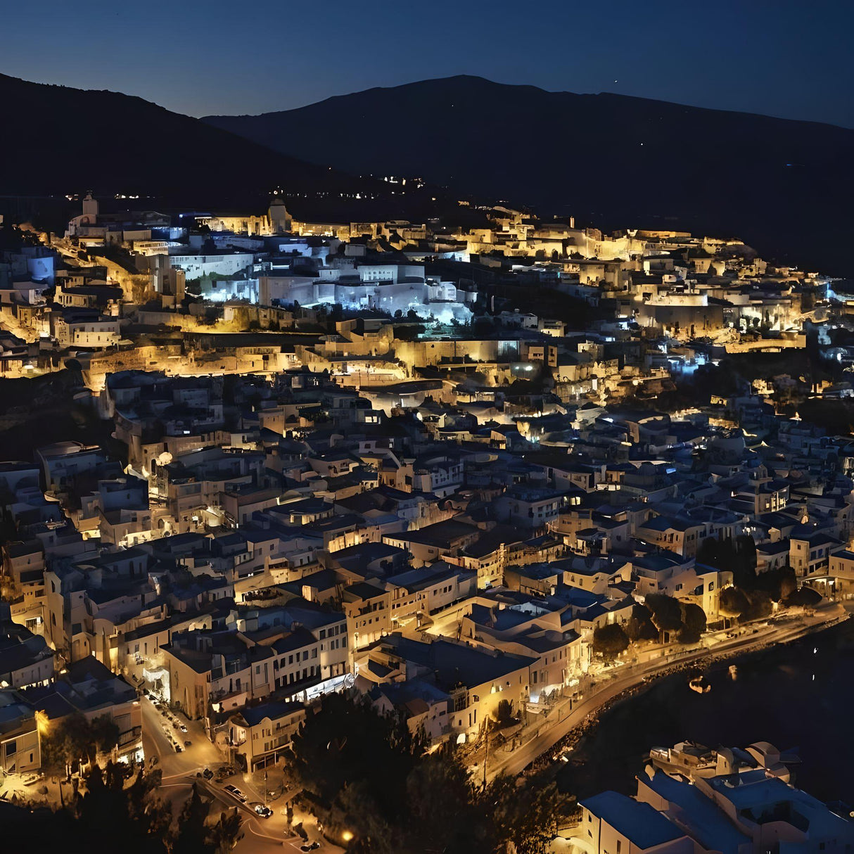 Greece At Night Ai Generated Image
