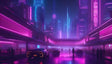 The vibrant neonpunk cityscape showcases a futuristic world bathed in magenta and cyan lights. Towering skyscrapers glow under a purple-tinted sky as sleek, futuristic cars glide along reflective roads. Elevated pathways and shadowy figures add layers of depth and intrigue, evoking the pulse of a technologically advanced metropolis. Ai generated image.