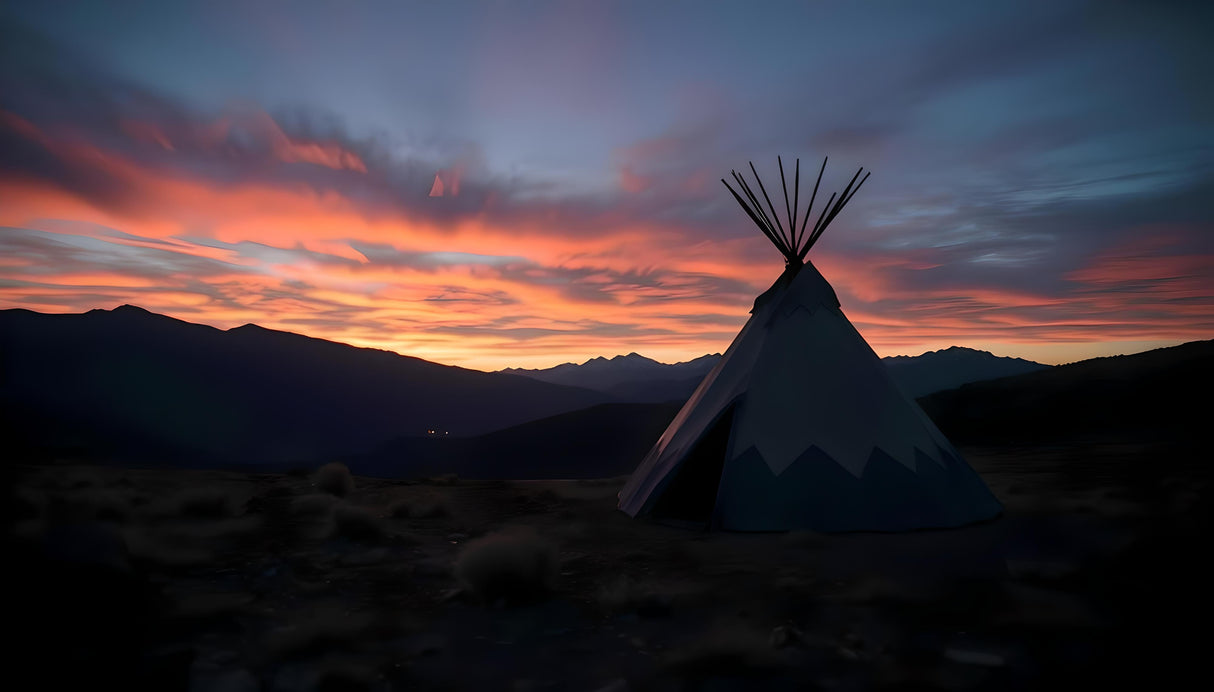 Customizable tipi at dusk photoshop template Ai Generated Image