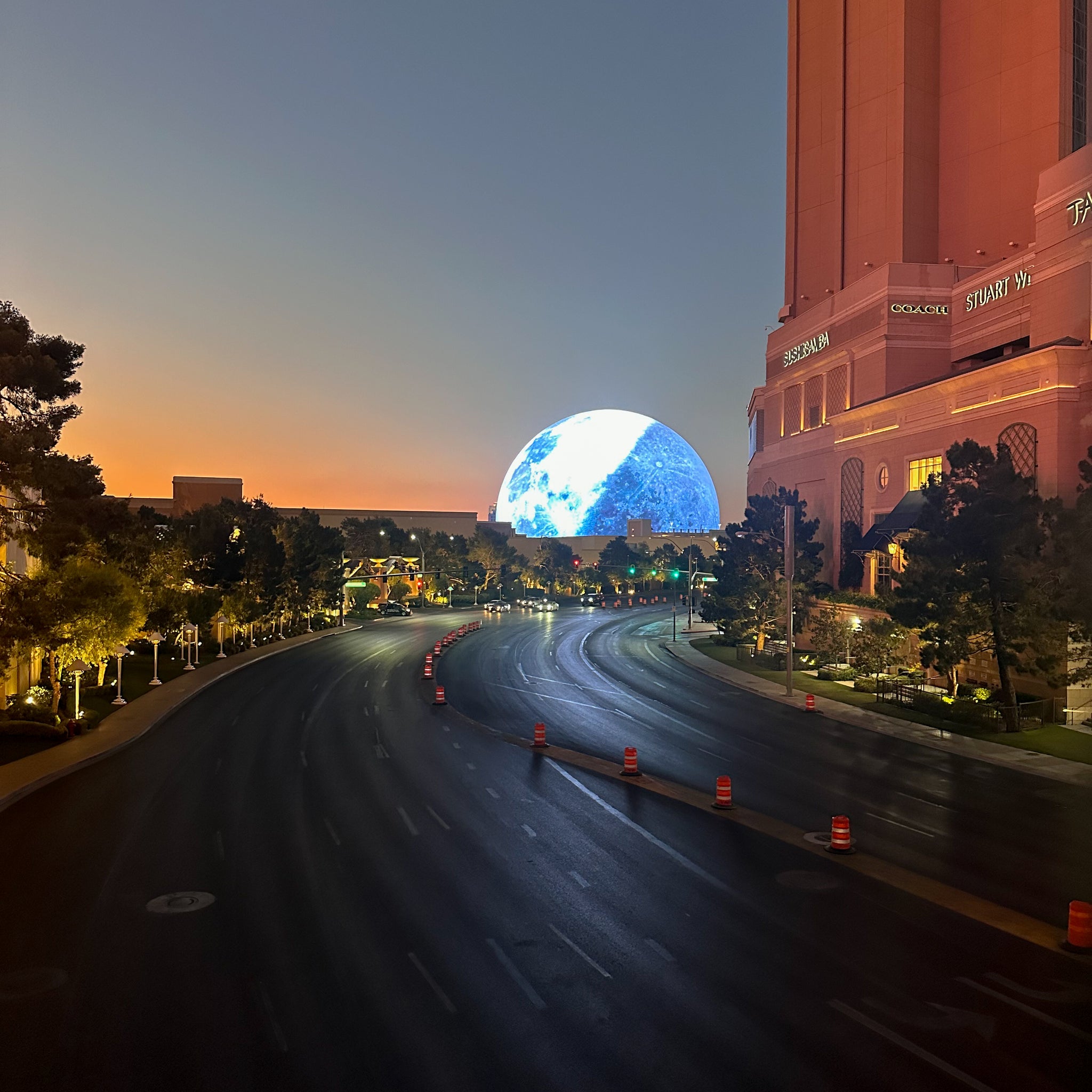 A view of the Las Vegas Sphere from the strip