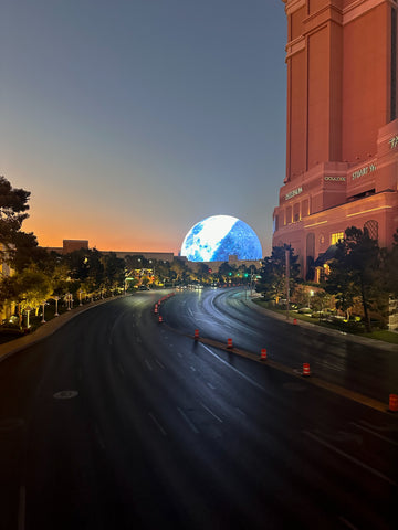 A view of the Las Vegas Sphere from the strip