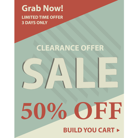 50% off banner in green and orange