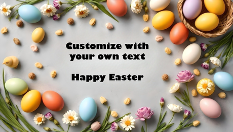 Customizable Easter eggs and flowers flat lay photoshop template Ai Generated Image