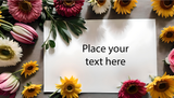 Flat lay with white paper and colorful flowers Ai Generated Image