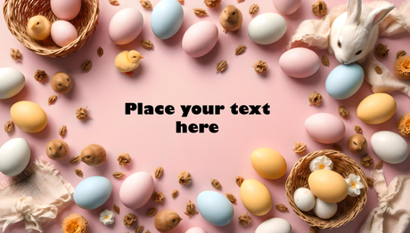 Customizable pastel eggs with chicks and bunny photoshop template Ai Generated Image