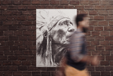 Indigenous Chief looking in the distance - black and white drawing Ai Generated Image