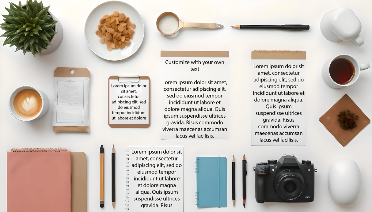 Customizable organized workspace essentials flat lay photoshop template Ai Generated Image