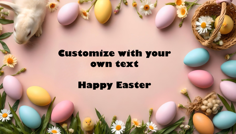 Customizable Easter flat lay with eggs and flowers photoshop template Ai Generated Image