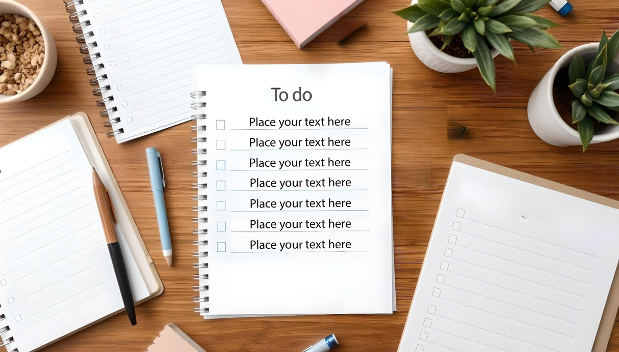 Customizable organized to-do list flat lay photoshop template Ai Generated Image