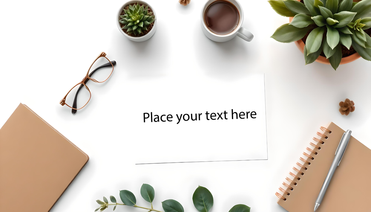 Customizable flat lay neutral workspace photoshop template Ai Generated Image