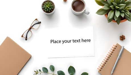Customizable flat lay neutral workspace photoshop template Ai Generated Image
