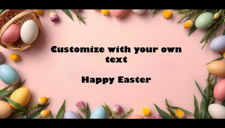 Customizable Easter flat lay with pastel eggs and tulips photoshop template Ai Generated Image