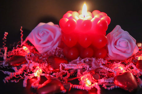 Warm candlelight with roses and hearts bundle Stock Photos