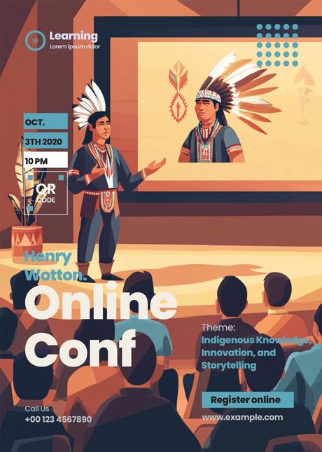 Cartoon-style Indigenous speaker on stage Ai Generated Image