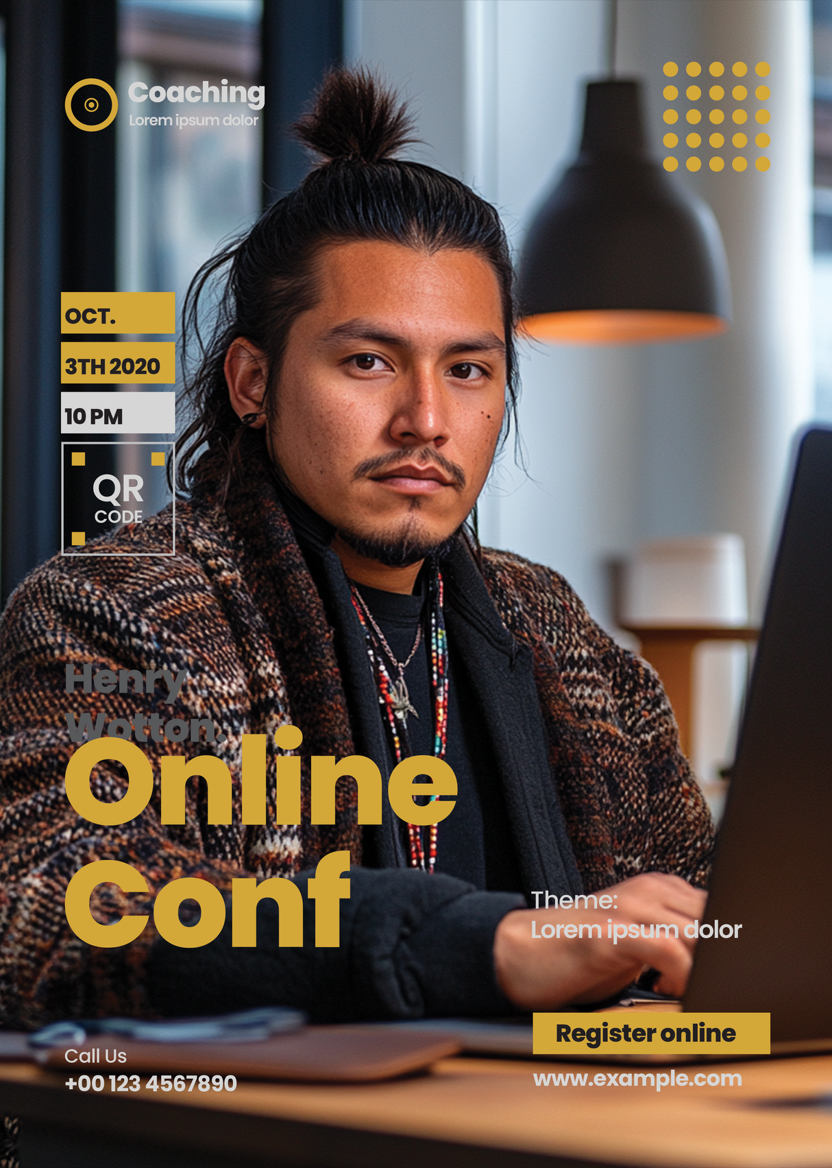 Indigenous man in patterned coat at workstation Ai Generated Image