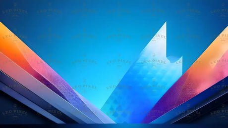 Digital image featuring a composition of angular, overlapping shapes in shades of blue, orange, and purple. The central structure has a translucent, crystalline appearance, while the surrounding elements have a textured, reflective surface. The color gradient transitions smoothly from cool to warm tones, creating contrast. The arrangement of shapes gives depth and a three-dimensional visual effect. Ai generated. Photography style.