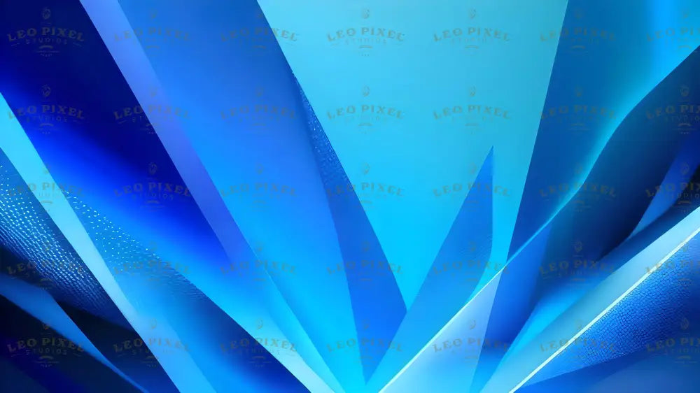 Digital image featuring overlapping, angular shapes in various shades of blue. The sharp, crystalline structures create depth, with gradients of light and shadow enhancing the three-dimensional effect. Some areas have a subtle texture, adding complexity to the smooth surfaces. The composition is dynamic, with converging lines and contrasting hues forming a visually striking abstract design. Ai generated. Photography style.