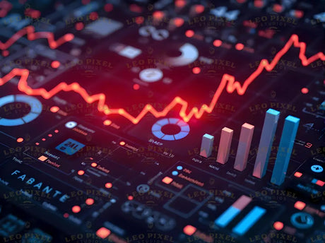 A vibrant dashboard displaying real-time financial analytics with bold red line charts, segmented bar graphs, and interactive data tools. The detailed visualization emphasizes key metrics, comparative analysis, and dynamic data tracking. Ideal for monitoring market trends and aiding in precise, data-driven decision-making processes in professional environments. Ai generated image.