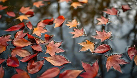 Autumn Leaves Floating In Water Ai Generated Image