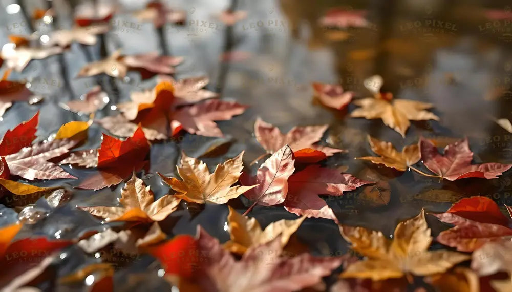 Autumn Leaves Floating In Water Ai Generated Image