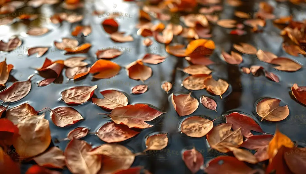 Autumn Leaves Floating In Water Bundle Ai Generated Image