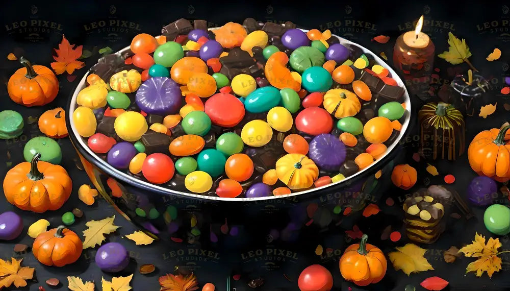 Bowl Full Of Halloween Candy Ai Generated Image