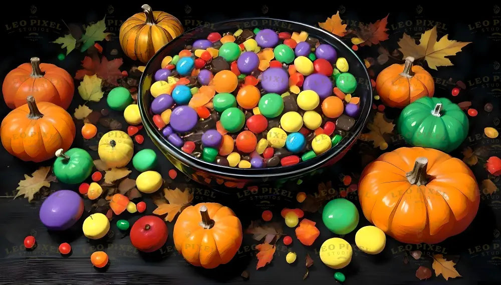 Bowl Full Of Halloween Candy Ai Generated Image