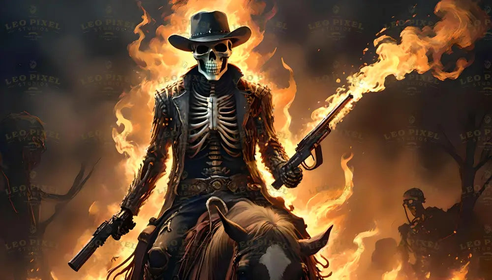 Burning Cowboy Skeleton Ai Generated Image