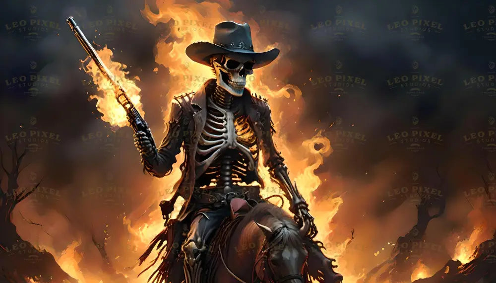 Burning Cowboy Skeleton Ai Generated Image