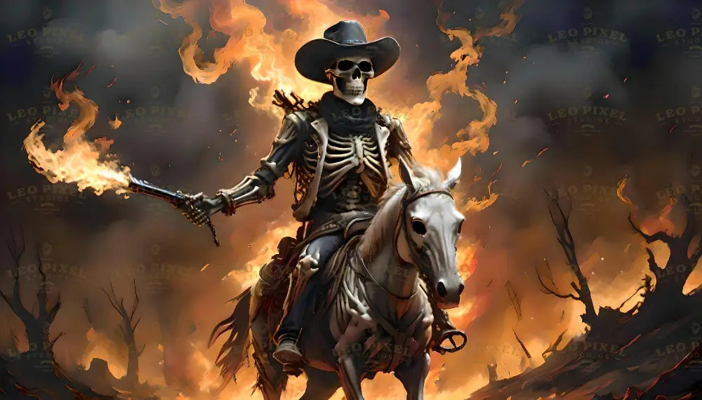 Burning Cowboy Skeleton Ai Generated Image