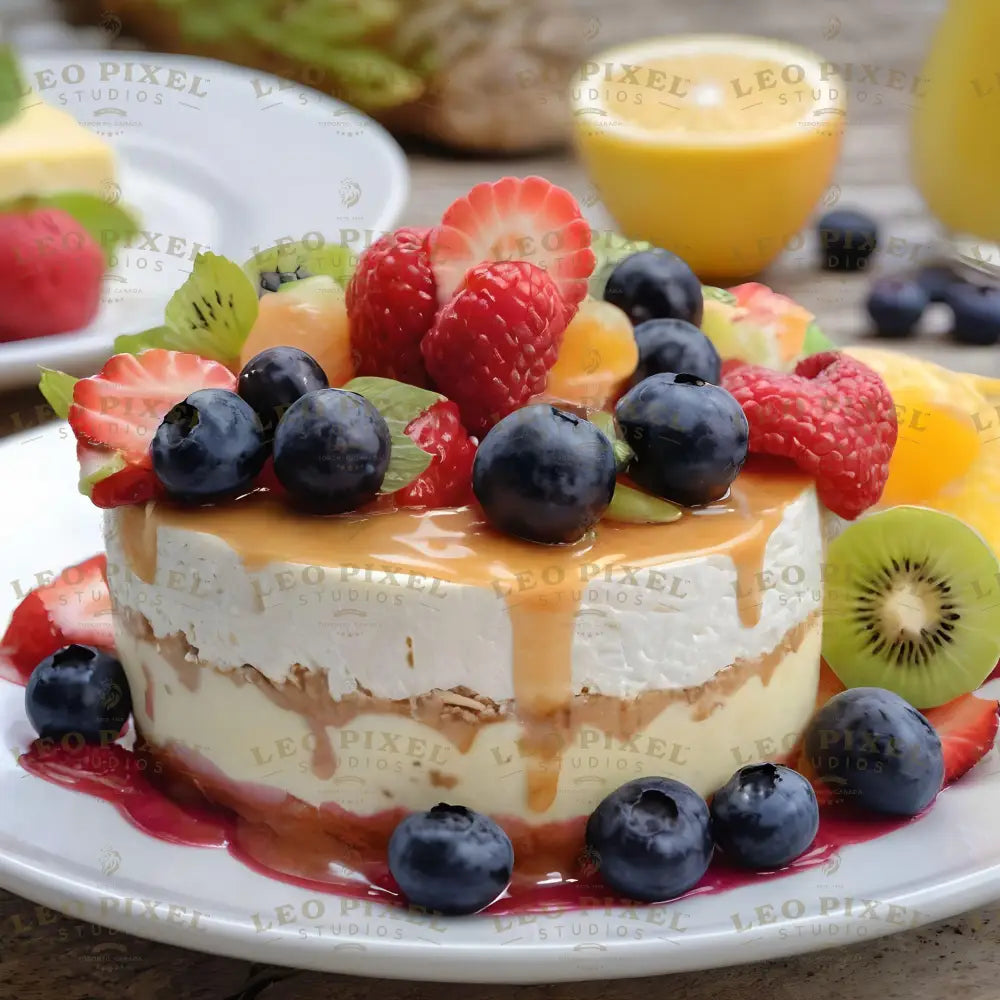 Cheesecake And Fruits Dessert Ai Generated Image