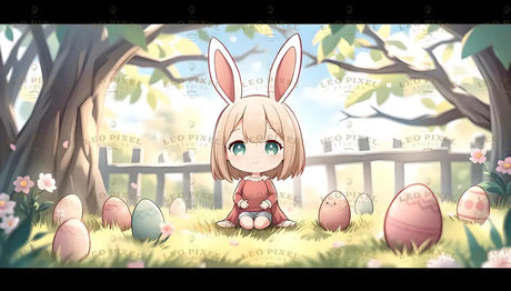 Chibi Bunny Girl And Easter Eggs Ai Generated Image