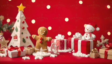 Christmas Decor On A Red Background Ai Generated Image