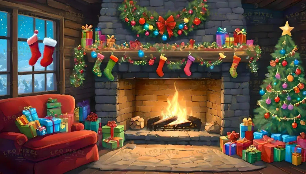 Christmas Fireplace Ai Generated Image