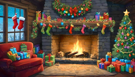 Christmas Fireplace Ai Generated Image