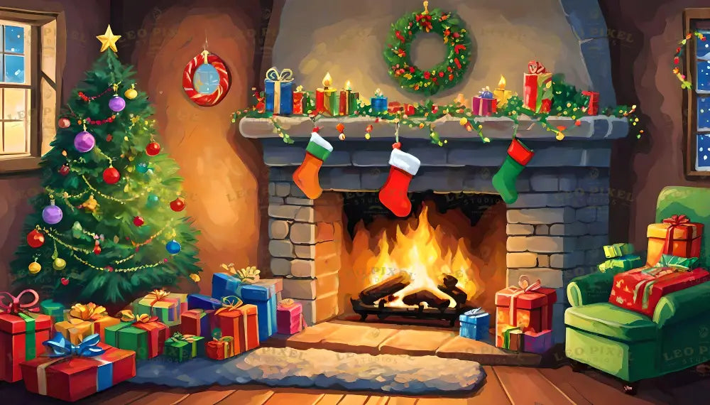 Christmas Fireplace Ai Generated Image