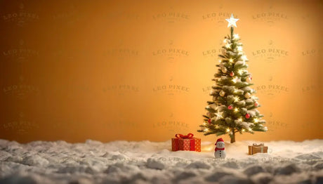 Christmas Tree On A Golden Background Banner Ai Generated Image