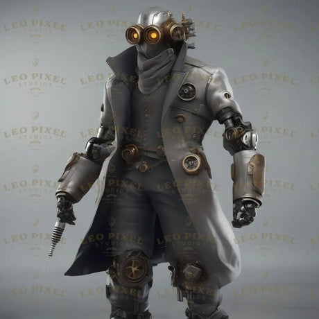 A shadowy cyberpunk chemist stands amid a dystopian skyline, their glowing amber goggles piercing the gloom. Clad in a futuristic trench coat, they carry a high-tech injector filled with an enigmatic serum. Mechanical enhancements on their arms and tactical gear hint at their dual expertise in science and survival. A figure of ingenuity, blending chemistry and cybernetic mastery. Ai generated image.