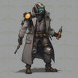 This cyberpunk character embodies a fusion of tactical readiness and technological sophistication. Equipped with a protective helmet featuring an illuminated visor, he carries advanced tools and devices strapped to his utility-rich coat. Mechanical augmentations enhance mobility, while intricate tubing and gear detail a life in a dystopian world. The subdued palette and functional attire emphasize survival in a tech-driven, post-apocalyptic setting. Ai generated image.