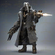 A cyberpunk enforcer stands ready, wielding advanced weaponry and featuring intricate cybernetic augmentations. Clad in a rugged trench coat with metallic accents, this futuristic figure exudes authority and precision. Enhanced arms and a high-tech weapon showcase the seamless blend of mechanical innovation and human grit in a dystopian world driven by technology. Ai generated image.