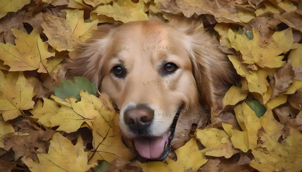 Dog Surrounded By Autumn Leaves Ai Generated Image