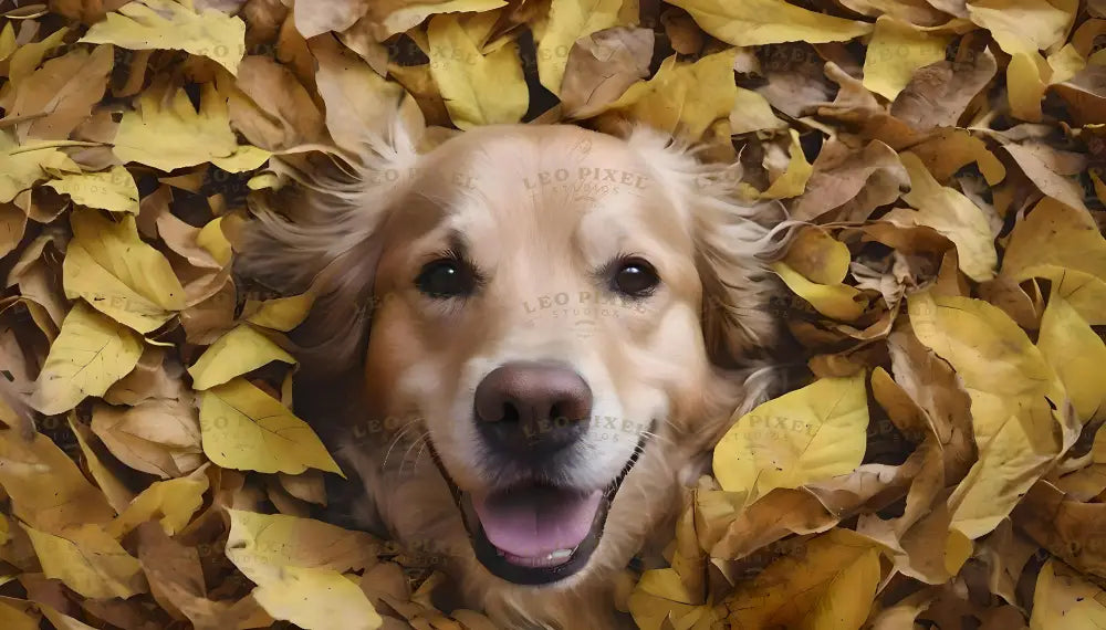 Dog Surrounded By Autumn Leaves Ai Generated Image